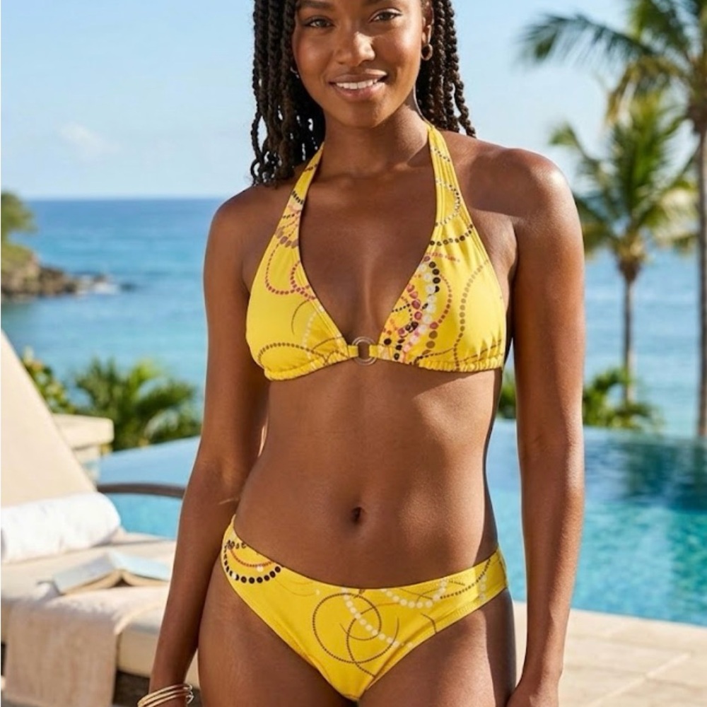 Yellow Halter body glove Bikini Set